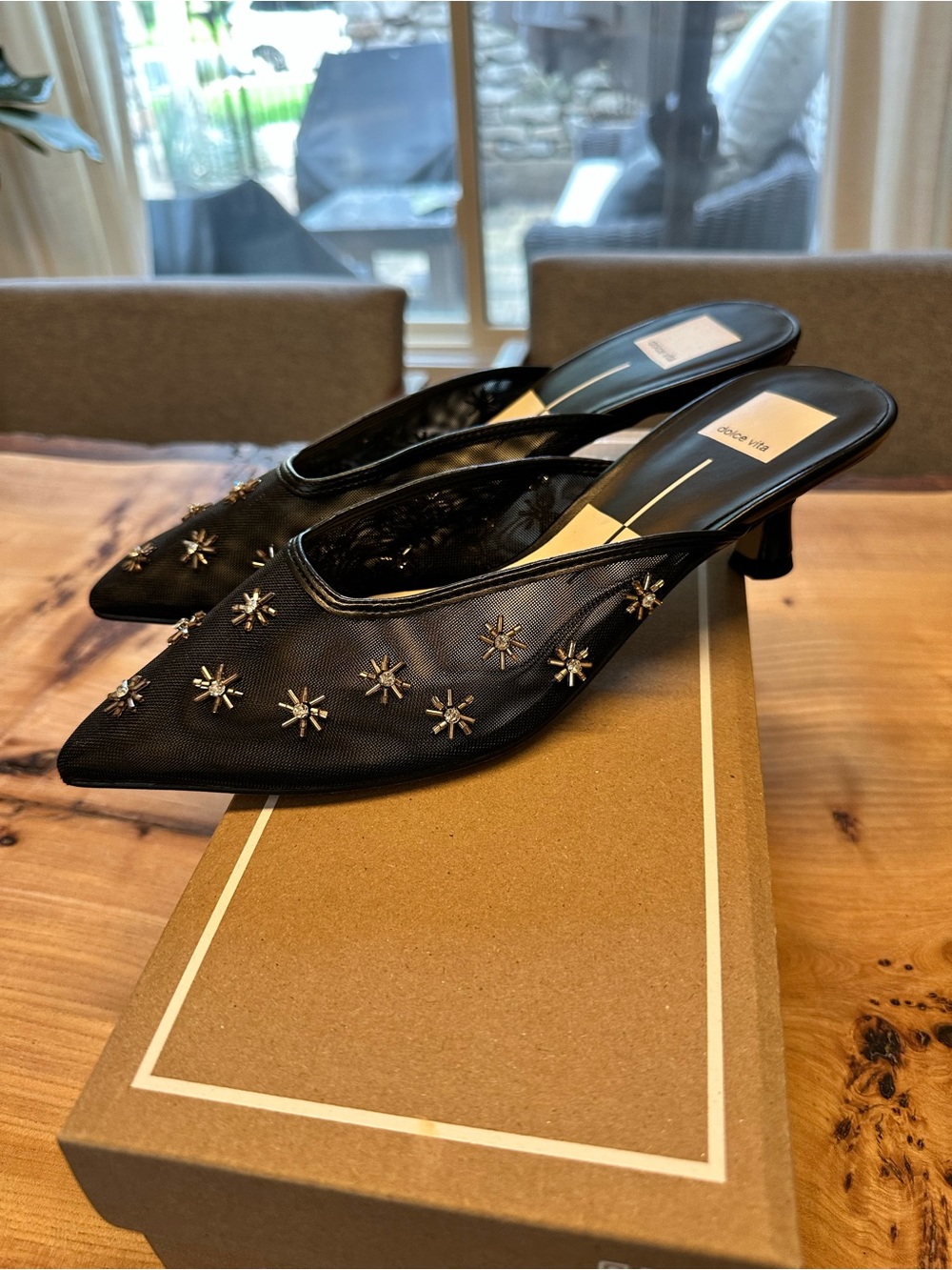 NWT Dolce Vita Black Embellished Pointed Toe Mules